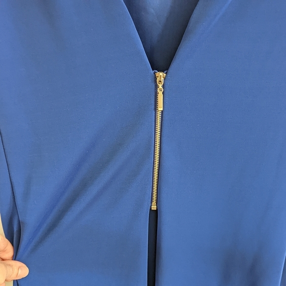 EUC ZARA Trafaluc Cerulean Blue sleeveless pleated back sheath dress. Size small - Picture 3 of 7